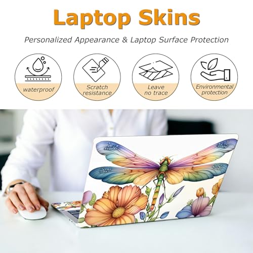 Universal Laptop Skin Sticker with 2 Wrist Pad Decals, 3-Piece Removable Vinyl Laptop Cover, Color Dragonfly Waterproof Anti-Scratch, Easy-Trim Fit for 13.3" 14" 15.6" Laptops - color: Color Dragonfly