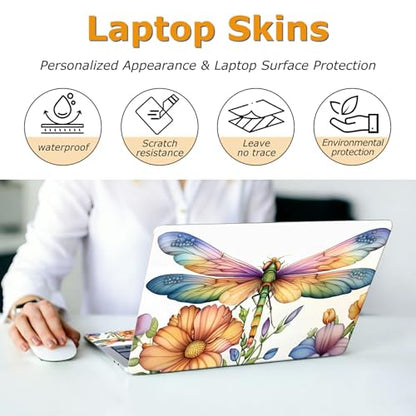 Universal Laptop Skin Sticker with 2 Wrist Pad Decals, 3-Piece Removable Vinyl Laptop Cover, Color Dragonfly Waterproof Anti-Scratch, Easy-Trim Fit for 13.3" 14" 15.6" Laptops - color: Color Dragonfly