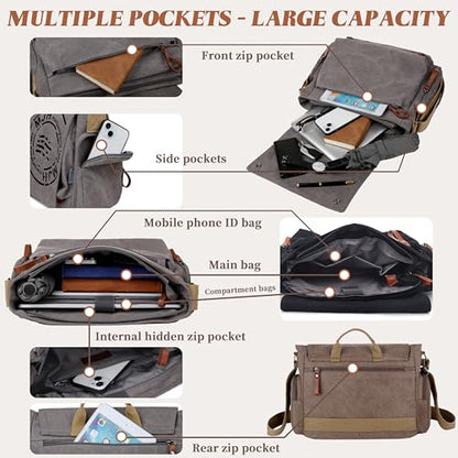FSD.WG Satchel Messenger Bag for Men Canvas,Travel Shoulder bag 13.5" Laptop Bags - color: Brown