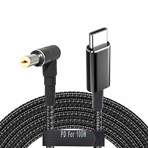 USB C to 5.5mm Adapter Cable Male Type C to Right Angle DC 5.5 x 2.5mm Universal Braided Converter Cord for Power Bank Battery Pack Charging Supply Levono IdeaPad Z560 Z570 Z565 U400 Laptop PD Charger
