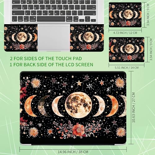 Laptop Skin Sticker Decal, Universal Protective Cover Fit 12 13 14 15.6 Inch Notebook, Reusable Water-Resistant Vinyl Decal w/ 2 Wrist Pads for Business Travel Office, Moon Flower Black - color: Moon Flower Black