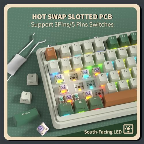 KZZI K75 PRO RGB 75% Wireless Gasket Mechanical Keyboard, Triple Mode BT 5.0/2.4G/USB-C 82 Keys Hot Swappable Gaming Keyboard w/Knob & Power Display, Custom Tactile Switches, Green - color: Time Machine Green, size: Eternity Tactile Switch