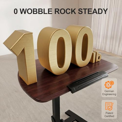 ROMOON Folding Standing Desk with Wheels: No-Assembly, Height Adjustable | Portable Sit-Stand Laptop Cart with Tilt Top, Rolling Computer Table for Home Office, Sofa, Bedroom and Small Spaces, Walnut - color: Walnut