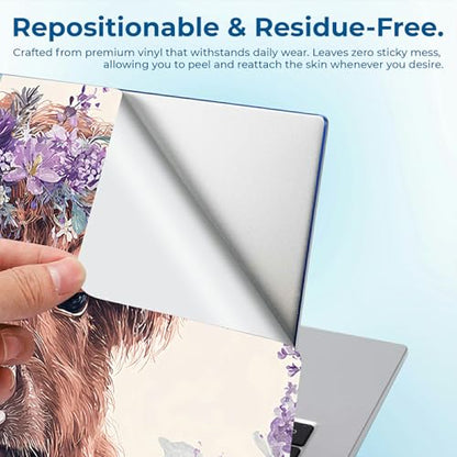 Reusable Universal Laptop Skin Sticker, Cut to Fit for 11.6–15.6 Inch Laptops, Waterproof Protective Film, No-Residue - Purple Floral Cow - color: Purple Floral Cow