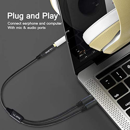 Headphone Splitter for Computer 3.5mm Female to 2 Dual 3.5mm Male Headphone Mic Audio Y Splitter Cable Microphone Stereo Jack Earphones Port Cord Gaming Headset to PC Laptop
