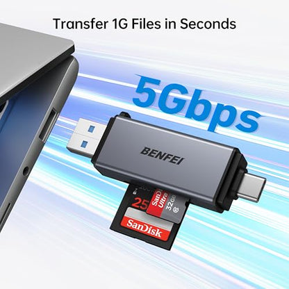 BENFEI SD Card Reader, USB C to SD Micro SD Card Memory Card Adapter Dual Slot Compatible with iPhone 15 Pro/Max, MacBook Pro/Air 2023, iPad Pro, iMac, S23, XPS 17, Surface Book 3 and More - color: 2in1