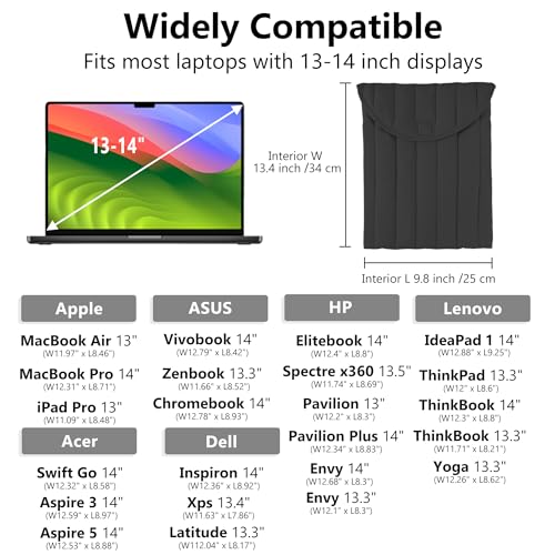 Puffy Laptop Sleeve 13-14 Inch, Soft Laptop Case, Black | Compatible with 15-16 Inch Macbook Pro/Air, Asus/Dell Xps/Lenovo Laptops, Protective Carrying Bag for Women and Men - color: Streak-Black, size: 13/14