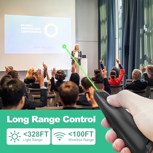 Clicker PowerPoint Presentation Wireless Presenter Remote, Green Laser Pointer for Computer Clickers, USB C A Project Power Point PPT Clicker for Mac Laptop Office, Slideshow Google Slide Advancer - style: Green Laser + case