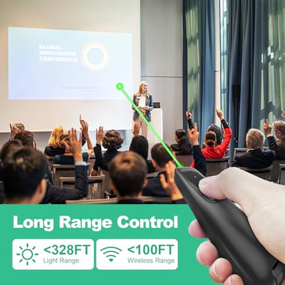 Clicker PowerPoint Presentation Wireless Presenter Remote, Green Laser Pointer for Computer Clickers, USB C A Project Power Point PPT Clicker for Mac Laptop Office, Slideshow Google Slide Advancer - style: Green Laser + case