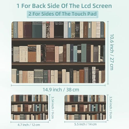 Universal Laptop Skin Decal, 3-Piece Vinyl Protector for 12 13 14 15.6" Notebook, Waterproof Anti-Scratch, Easy Trim & Bubble-Free Finish, Shelf Full of Different Books - color: Shelf Full of Different Books