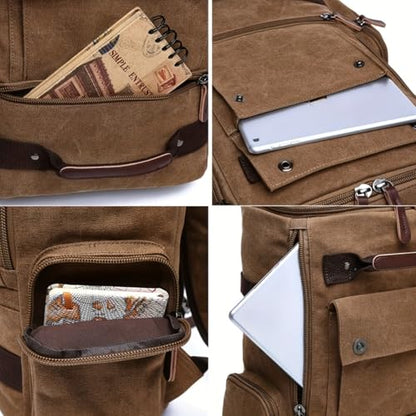 Laptop Backpack for Men 15.6-inch Travel - Satchel Purse Computer Case Laptop Bag Large Capacity Haking Weekender Fashion Canvas Khaki - color: Khaki-501