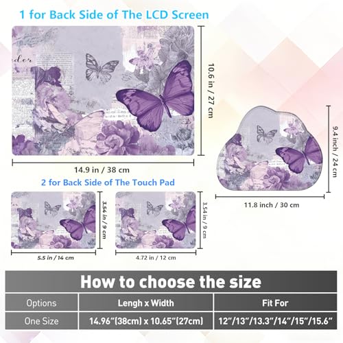 Laptop Skin Sticker Decal 15-15.6 Inch with Cute Mouse Pad, Universal Reusable Vinyl Sticker for 12.1 13 13.3 14 15.4 Inch Netbook and Notebook PC, Purple Butterfly Collage - color: Purple Butterfly Collage