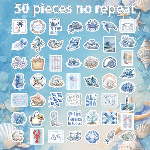 100 Pcs Beach Coastal Granddaughter Stickers Blue Ocean Decals | Coastal Granddaughter Stickers, Waterproof Vinyl, Ocaen Beachy, Summer Aesthetic Sticker for Water Bottle Laptop Luggage - style: Beach Coastal