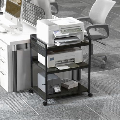 Livofloral Printer Stands with Charging Station, 25.2 x 18.9 Inch Large Printer Stand with Wheels for Home Office, 3 Tier Printer Table with Power Outlet USB Port, Printer Shredder Stand, Black - color: Black