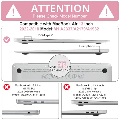 B BELK Compatible with MacBook Air 13 inch Case 2022 2021 2020 2019 2018 Release A2337 M1 A2179 A1932 with Touch ID, Plastic Laptop Hard Shell Case + Keyboard Cover + Screen Protector, Rose Quartz | A2337 A2179 A1932, Matte Plastic Hard Shell for MacBook