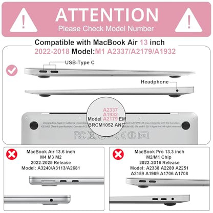 B BELK Compatible with MacBook Air 13 inch Case 2022 2021 2020 2019 2018 Release A2337 M1 A2179 A1932 with Touch ID, Plastic Laptop Hard Shell Case + Keyboard Cover + Screen Protector, Rose Quartz | A2337 A2179 A1932, Matte Plastic Hard Shell for MacBook