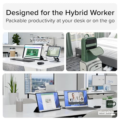 Plugable 15.6" USB-C Portable Monitor with 100W Pass-Through Charging | 2X USB-C 10Gbps Hub | FHD 1920x1080 IPS Display for Mac, Windows, iPad, Smartphone | 1.85lbs, Travel Cover/Stand Included