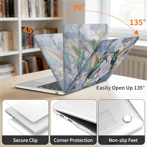 for MacBook 12 Inch Release 2015/2016/2017 Model A1534 Clear Computer Case,Novelty Premium Pattern Hardshell Laptop Case Gilded Wings Stained Glass Hummingbirds Lilies - color: Gilded Wings Stained Glass Hummingbirds Lilies, size: A1534(12 inch)-Clear