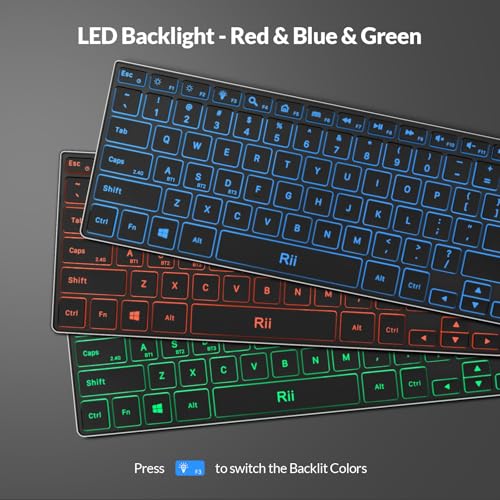 Rii Wireless Bluetooth Keyboard(2.4G+BT5.0) with Aluminum Alloy for Windows | X9 Dual Mode Rechargeable Keyboard with RGB Backlit for Tablet,Surface,PC,Laptop with Windows