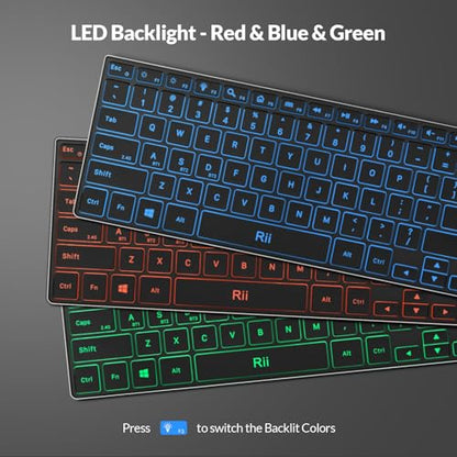 Rii Wireless Bluetooth Keyboard(2.4G+BT5.0) with Aluminum Alloy for Windows | X9 Dual Mode Rechargeable Keyboard with RGB Backlit for Tablet,Surface,PC,Laptop with Windows
