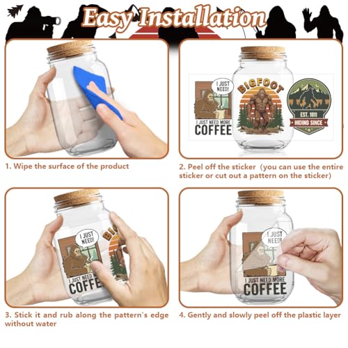 Bigfoot in Forest UV DTF Cup Wraps, 10 Sheets Transfer Sticker | Waterproof UV DTF Stickers, Custom Vinyl Decals for 16oz Coffee Cups Tumblers Bottles Mugs, DIY Gifts & Crafts - style: Bigfoot in Forest