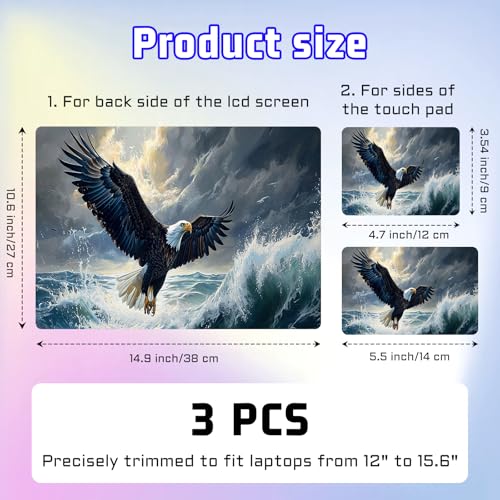 Universal Laptop Skin Sticker Decal, Compatible with MacBook HP Dell Lenovo 12"-15.6", Reusable Vinyl Notebook Cover 3PCS Set, High-Recognition Film-Eagle Fly Over the sea - color: Eagle Fly over the sea