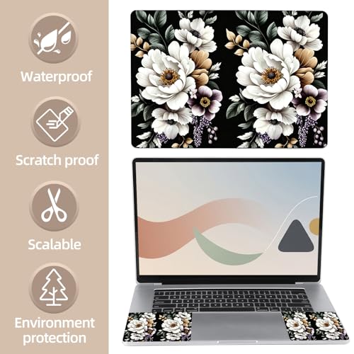 Universal Laptop Skin Sticker for 12/13/14/15.6 Inch Laptops, Reusable Vinyl Laptop Decal Cover, Waterproof Scratch Resistant Notebook Skin with 2 Wrist Pads,Watercolor White Roses - color: Watercolor White Roses