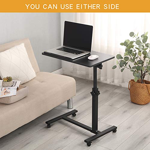 TigerDad Overbed Bedside Desk Mobile Rolling Laptop Stand Tilting Overbed Table with Wheels Height Adjustable Tray Table for Laptop Bed Sofa Side Table, Home & Hospital Use (Black) - color: Black