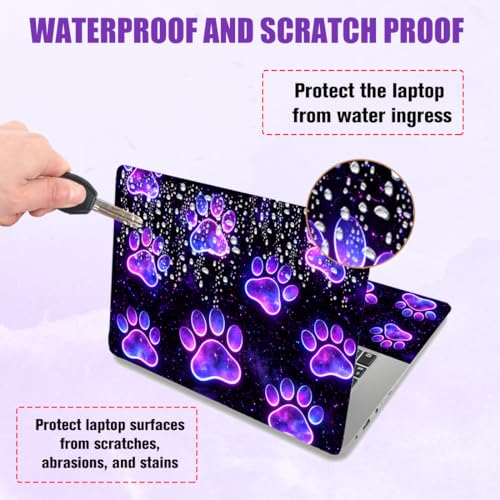 PLIGREAT 15 Inches Laptop Decal Sticker Skin Cover, Starry Sky Paw Art Design Laptop Sticker Decals Fits 12" to 15" Laptops Universal Waterproof Removable, Purple Black - color: Purple Black