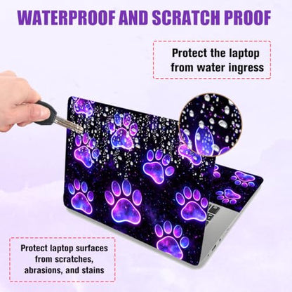 PLIGREAT 15 Inches Laptop Decal Sticker Skin Cover, Starry Sky Paw Art Design Laptop Sticker Decals Fits 12" to 15" Laptops Universal Waterproof Removable, Purple Black - color: Purple Black