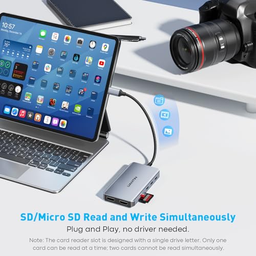 UANTIN Laptop Docking Station Dual Monitor, 10-in-1 USB C Hub with 4K HDMI | HDMI Splitter for Dual Monitor Extended Display Adapter with USBC & USBA 3.0, SD/TF, 100W PD for Dell,HP,Mac