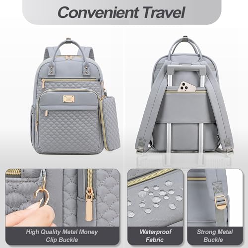 Tealari Laptop Backpack for Women,15.6 Inch Laptop Backpack for Work,Water Resistant Travel Backpack,College Bookbag with Wallet - color: Gray