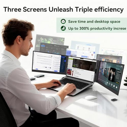 14 Inch Triple Laptop Screen Extender FHD 1080P IPS Extended Monitor | Portable Ultra-Thin Lightweight Extra Screen for Laptops 13-17.3" Compatible with Wins Mac Chrome Dex Phone Travel Work - size: 14" Monitor-A