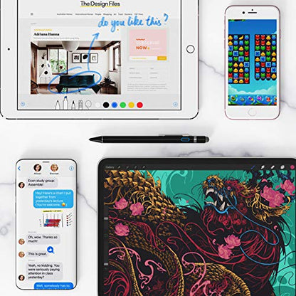 Stylus Pen for iPad & Apple Pencil Alternative, NTHJOYS Fine Point Active Stylus for Touch Screens, Universal Stylus for iPhone Android Tablet, Precise Writing & Drawing, USB Rechargeable - color: Black