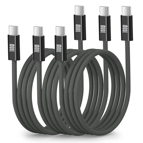 USB C to USB C Cable, 100W(5A) 3ft Nylon Braided Type C Fast Charging Cord for Galaxy S25 Ultra S24 FE S23 S22 iPhone 17 16 Pro Max 15 iPad Air MacBook Pro Pixel 9 Android Phone Laptop, 3Pack - color: Black, size: 3ft