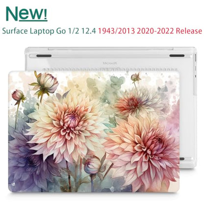 Mektron 2023 Microsoft Surface Laptop GO 3 Case 12.4" Compatible with Go 2/1 Laptop Cover 2022-2020 Releases Model 1943/2013 Plastic Hard Shell Case with Screen Protector, Watercolor Dahlias - color: Watercolor Dahlias