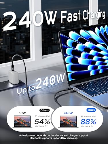 Plugable Short Braided USB C Monitor Cable 1FT, 4K@144Hz/8K Video Output | USBC 3.2 Gen 2X2 Display Cable, 20Gbps Data Transfer, 240W PD Charging, Fit for Portable Monitor, SSD, MacBook, iPhone 17 - size: 1FT