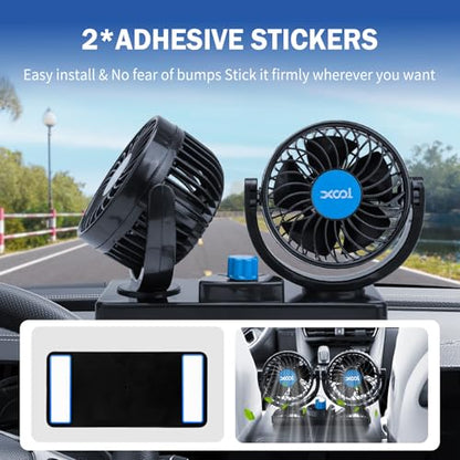 XOOL USB Car Cooling Fans, 2 Speeds Dual Head Car Fan, 360° Rotatable, 5V/2A Powerful Car Fans that Blow Cold Air, Portable Car Fans for Vehicles, SUV, RV, Boat (USB Plug) - size: USB Dual Fan - Front