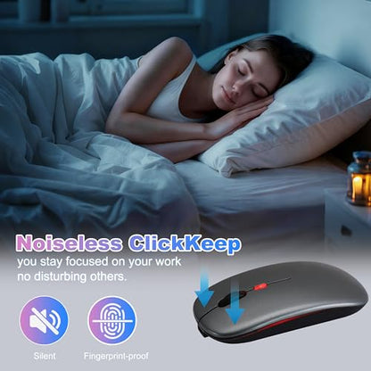 Wireless Bluetooth Mouse Rechargeable Long Lasting Dual Mode - BT 5.2 & 2.4G Silent RGB LED Mice, Slim Portable Ergonomic Mouse for Laptop/PC/Tablet/MacBook/iPad/Apple Devices(Grey) - color: Grey