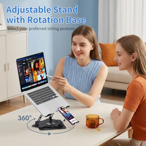 Laptop Cooling Pad with Detachable Fan & Cooler, 2-in-1 Laptop & Phone Stand, Adjustable Angle, 360° Rotatable Base, Carbon Steel, Ultra-Quiet & Super Sturdy for Laptop (Black) - color: Black