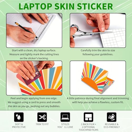 Laptop Skin Sticker Decal, Universal Protective Cover Fit 12 13 14 15.6 Inch Notebook, Reusable Water-Resistant Vinyl Decal w/ 2 Wrist Pads for Business Travel Office, Colorful Sunset - color: Colorful Sunset
