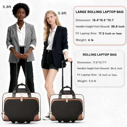 Arcoyard Rolling Laptop Bag, Large Rolling Briefcase for Women with Waterproof Pocket, 17.3 Inch Computer Bag Laptop Case with Wheels, Roller Work Bag for Office Travel Business Teacher, Beige Brown