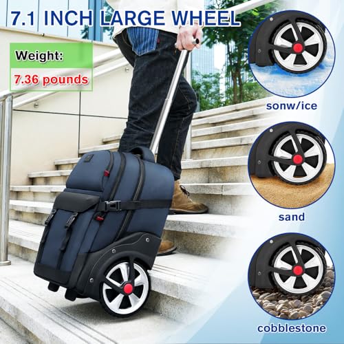 MATEIN Rolling Backpack with Wheels, Roller Backpack for Men Women, Blue | Combination Lock, Water Resistant, Anti Theft, Large Wheel, 17 Inch Laptop Compartment, Bag for Work Business Commute College - color: Blue