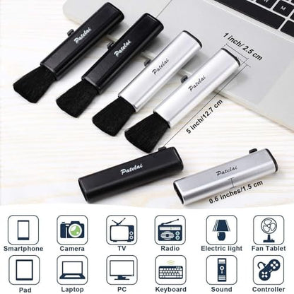Patelai 6 Pack Retractable Keyboard Cleaning Brushes, Anti-Static Soft Bristle Mini Electronics Duster for Laptop, Camera, Phone, Car Interior, Black/Silver