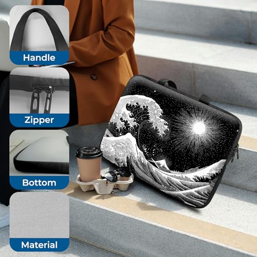 Laptop Sleeve with Handle 10 Inch, Waterproof Laptop Case Bag, Black Wave Pattern Design Computer Sleeve Compatible with MacBook Air, Pro, HP, Dell, Lenovo, ASUS - color: Black Wave, size: 10inch(9.7-10.5")