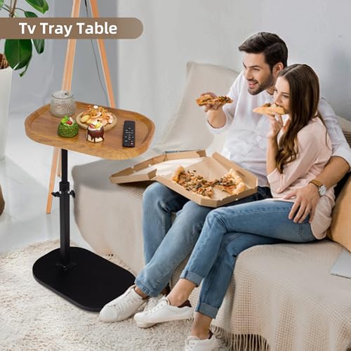 End Table Adjustable Height, 360°Swivel TV Tray C Table for Couch Sofa Bed, Wood Side Table for Living Room Bedroom Small Spaces
