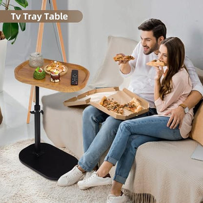 End Table Adjustable Height, 360°Swivel TV Tray C Table for Couch Sofa Bed, Wood Side Table for Living Room Bedroom Small Spaces