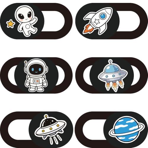 6Pcs 6 Styles Alien Spaceship Cute Laptop Camera Cover Privacy Guard Accessories, 0.04 Inch Thin Camera Privacy Blocker for Laptop Desktop Computer Tablet Notebook Mini PC Home Office Use - color: Aliens Spaceship