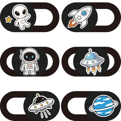 6Pcs 6 Styles Alien Spaceship Cute Laptop Camera Cover Privacy Guard Accessories, 0.04 Inch Thin Camera Privacy Blocker for Laptop Desktop Computer Tablet Notebook Mini PC Home Office Use - color: Aliens Spaceship