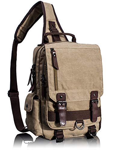 Retro Canvas Messenger Bag — Unisex Crossbody Shoulder Sling Bag for Travel, Work & Daily Use - color: Khaki 1, size: Large